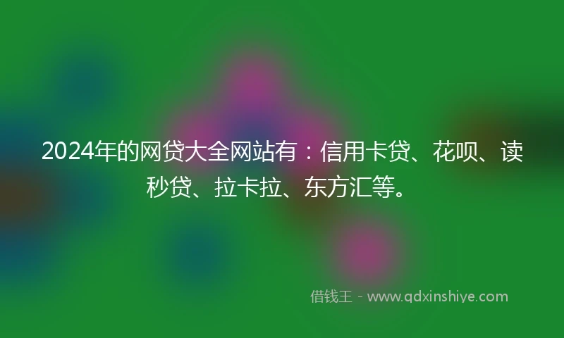 2024年的网贷大全网站有：信用卡贷、花呗、读秒贷、拉卡拉、东方汇等。