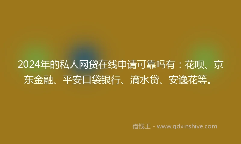 2024年的私人网贷在线申请可靠吗有：花呗、京东金融、平安口袋银行、滴水贷、安逸花等。