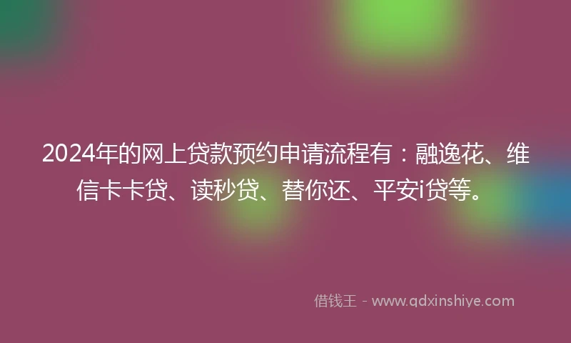 2024年的网上贷款预约申请流程有：融逸花、维信卡卡贷、读秒贷、替你还、平安i贷等。