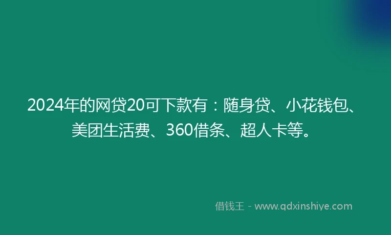 2024年的网贷20可下款有：随身贷、小花钱包、美团生活费、360借条、超人卡等。