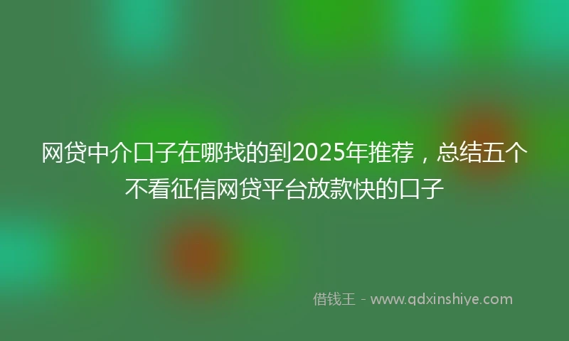 网贷中介口子在哪找的到2025年推荐，总结五个不看征信网贷平台放款快的口子