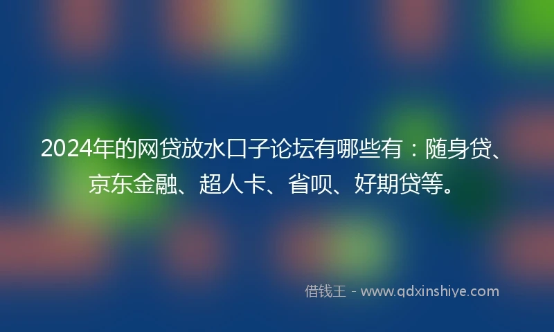 2024年的网贷放水口子论坛有哪些有：随身贷、京东金融、超人卡、省呗、好期贷等。