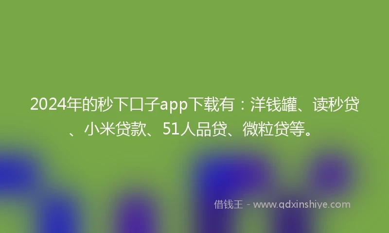 2024年的秒下口子app下载有：洋钱罐、读秒贷、小米贷款、51人品贷、微粒贷等。