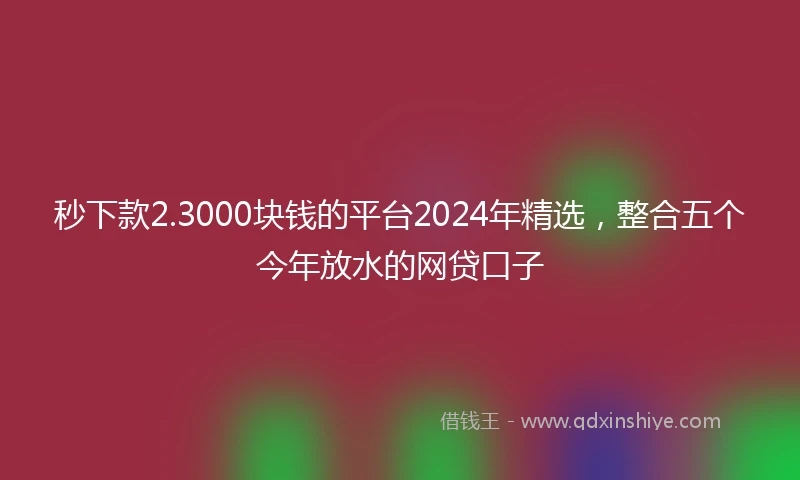 秒下款2.3000块钱的平台2024年精选，整合五个今年放水的网贷口子