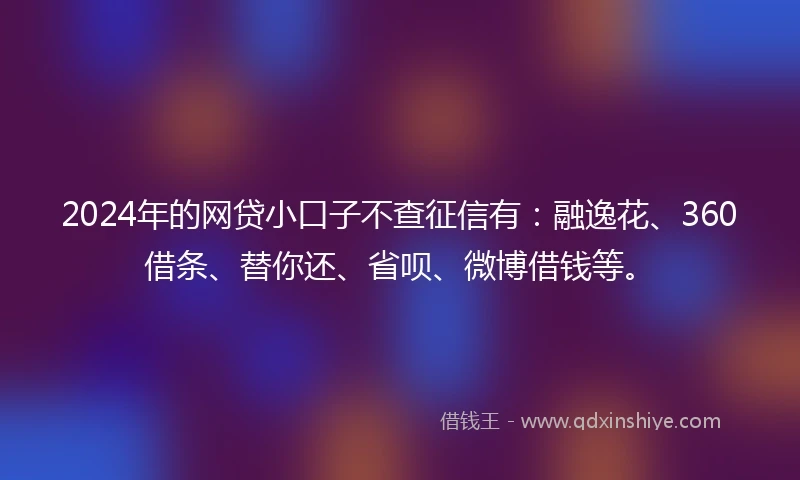 2024年的网贷小口子不查征信有：融逸花、360借条、替你还、省呗、微博借钱等。
