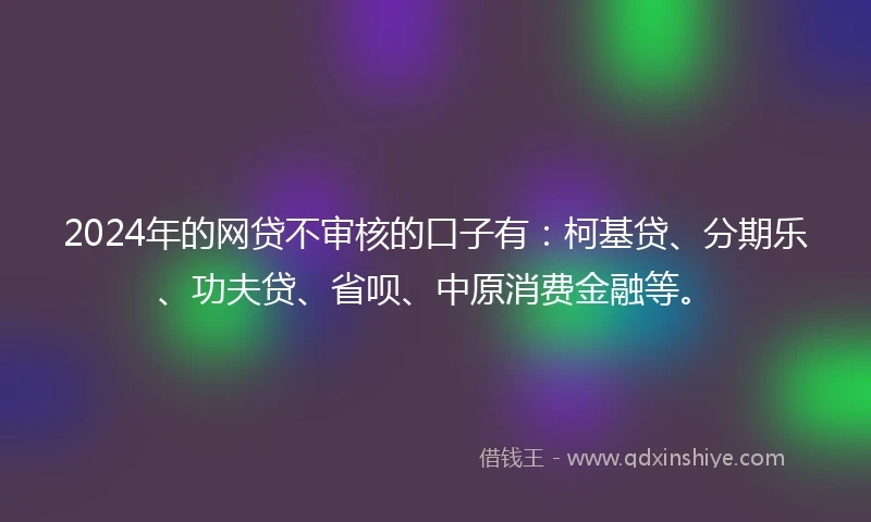 2024年的网贷不审核的口子有：柯基贷、分期乐、功夫贷、省呗、中原消费金融等。