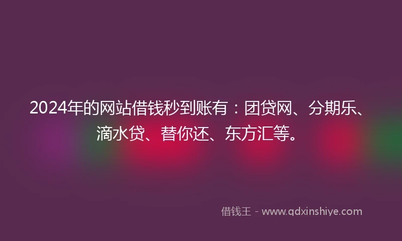 2024年的网站借钱秒到账有：团贷网、分期乐、滴水贷、替你还、东方汇等。