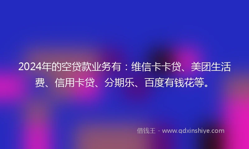 2024年的空贷款业务有：维信卡卡贷、美团生活费、信用卡贷、分期乐、百度有钱花等。