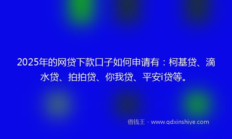 2025年的网贷下款口子如何申请有：柯基贷、滴水贷、拍拍贷、你我贷、平安i贷等。