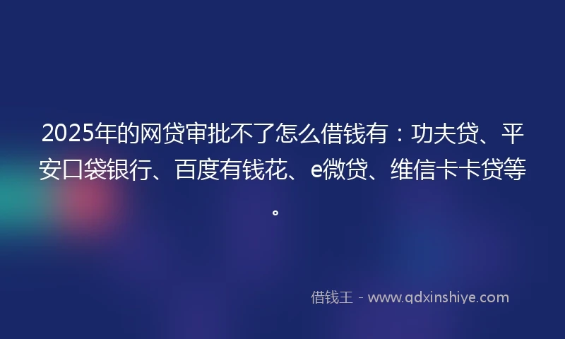 2025年的网贷审批不了怎么借钱有：功夫贷、平安口袋银行、百度有钱花、e微贷、维信卡卡贷等。