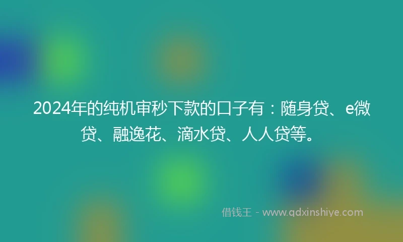 2024年的纯机审秒下款的口子有：随身贷、e微贷、融逸花、滴水贷、人人贷等。