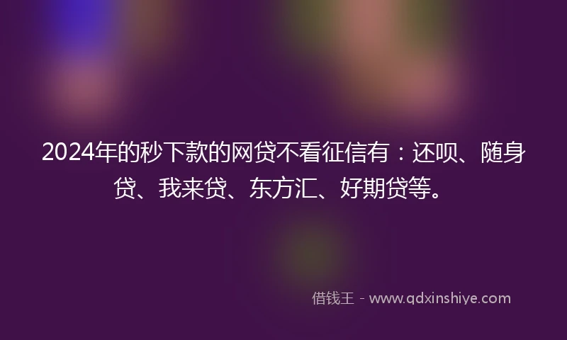 2024年的秒下款的网贷不看征信有：还呗、随身贷、我来贷、东方汇、好期贷等。