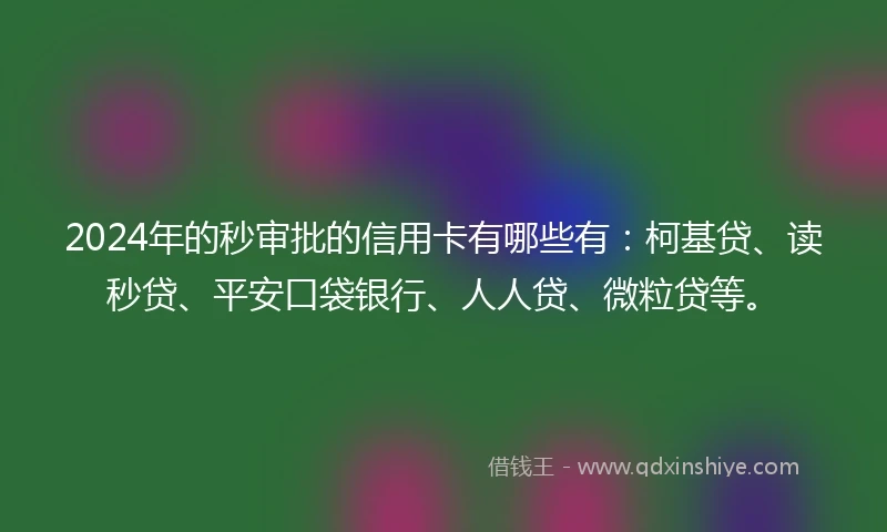 2024年的秒审批的信用卡有哪些有：柯基贷、读秒贷、平安口袋银行、人人贷、微粒贷等。