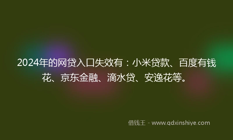 2024年的网贷入口失效有：小米贷款、百度有钱花、京东金融、滴水贷、安逸花等。
