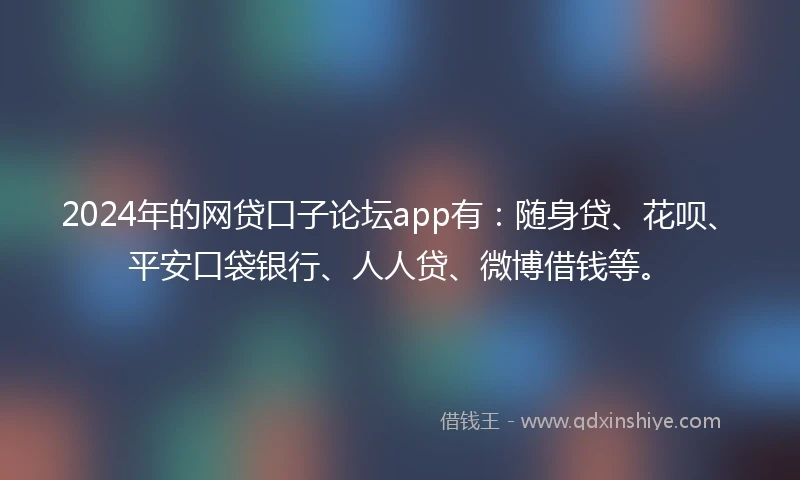 2024年的网贷口子论坛app有：随身贷、花呗、平安口袋银行、人人贷、微博借钱等。