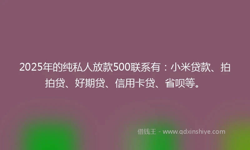 2025年的纯私人放款500联系有：小米贷款、拍拍贷、好期贷、信用卡贷、省呗等。