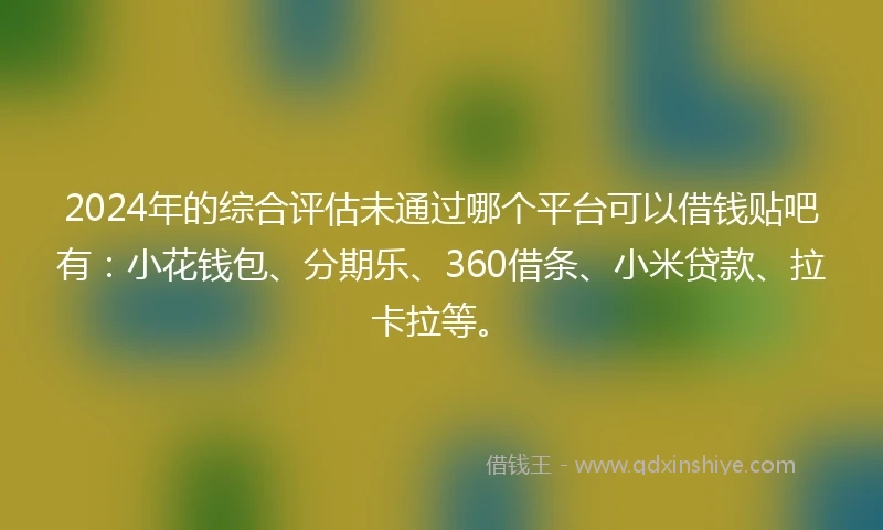 2024年的综合评估未通过哪个平台可以借钱贴吧有：小花钱包、分期乐、360借条、小米贷款、拉卡拉等。