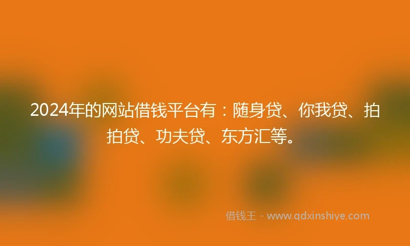 2024年的网站借钱平台有：随身贷、你我贷、拍拍贷、功夫贷、东方汇等。