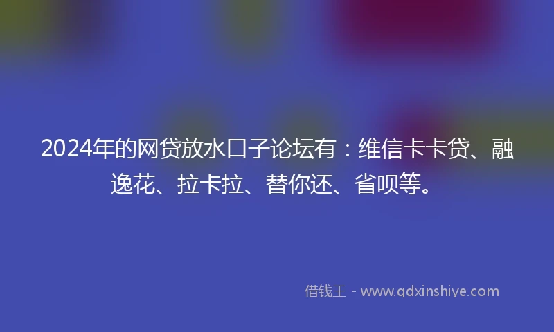 2024年的网贷放水口子论坛有：维信卡卡贷、融逸花、拉卡拉、替你还、省呗等。
