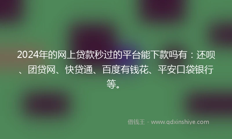 2024年的网上贷款秒过的平台能下款吗有：还呗、团贷网、快贷通、百度有钱花、平安口袋银行等。