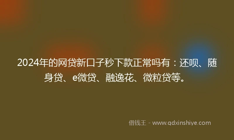 2024年的网贷新口子秒下款正常吗有：还呗、随身贷、e微贷、融逸花、微粒贷等。
