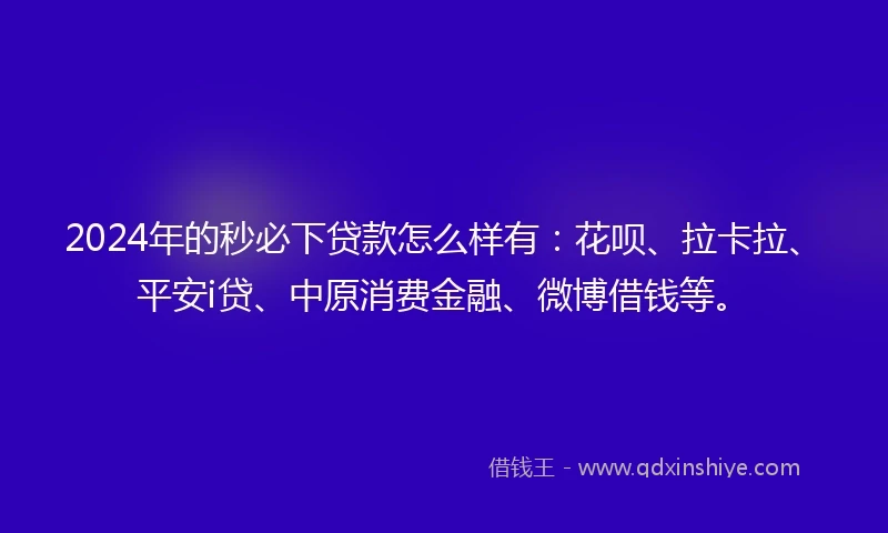 2024年的秒必下贷款怎么样有：花呗、拉卡拉、平安i贷、中原消费金融、微博借钱等。