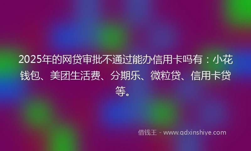 2025年的网贷审批不通过能办信用卡吗有：小花钱包、美团生活费、分期乐、微粒贷、信用卡贷等。