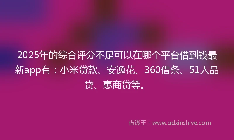 2025年的综合评分不足可以在哪个平台借到钱最新app有：小米贷款、安逸花、360借条、51人品贷、惠商贷等。