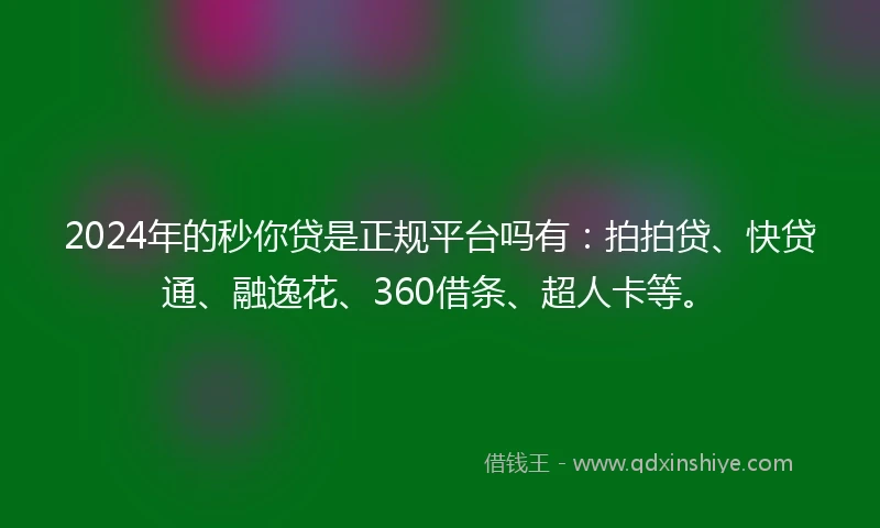 2024年的秒你贷是正规平台吗有：拍拍贷、快贷通、融逸花、360借条、超人卡等。