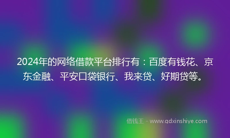 2024年的网络借款平台排行有：百度有钱花、京东金融、平安口袋银行、我来贷、好期贷等。