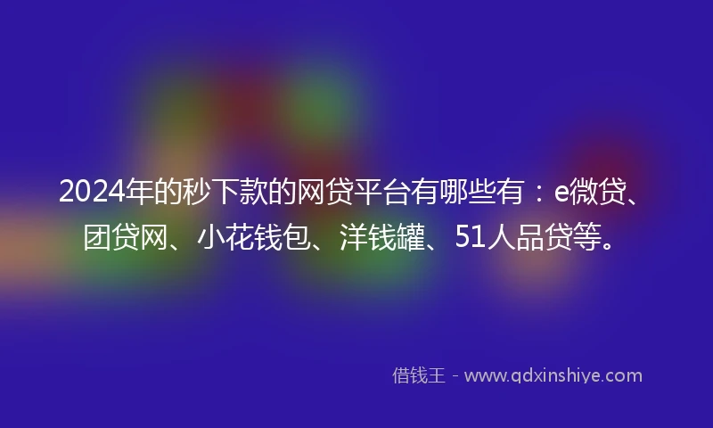 2024年的秒下款的网贷平台有哪些有：e微贷、团贷网、小花钱包、洋钱罐、51人品贷等。