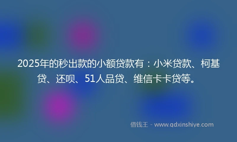 2025年的秒出款的小额贷款有：小米贷款、柯基贷、还呗、51人品贷、维信卡卡贷等。
