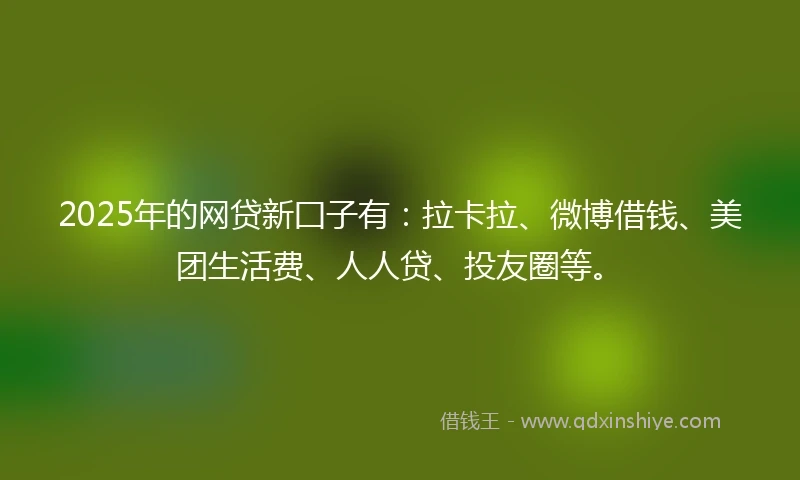 2025年的网贷新囗子有：拉卡拉、微博借钱、美团生活费、人人贷、投友圈等。