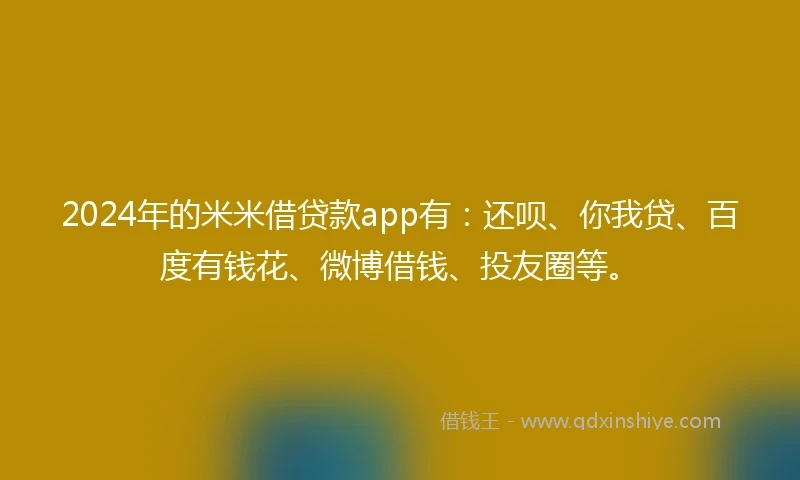 2024年的米米借贷款app有：还呗、你我贷、百度有钱花、微博借钱、投友圈等。