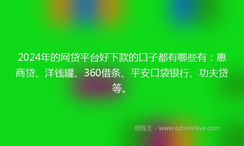 2024年的网贷平台好下款的口子都有哪些有：惠商贷、洋钱罐、360借条、平安口袋银行、功夫贷等。