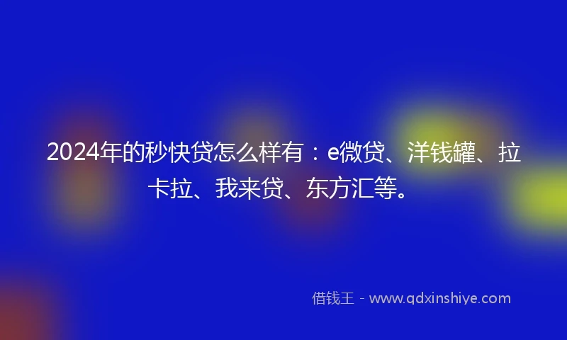 2024年的秒快贷怎么样有：e微贷、洋钱罐、拉卡拉、我来贷、东方汇等。