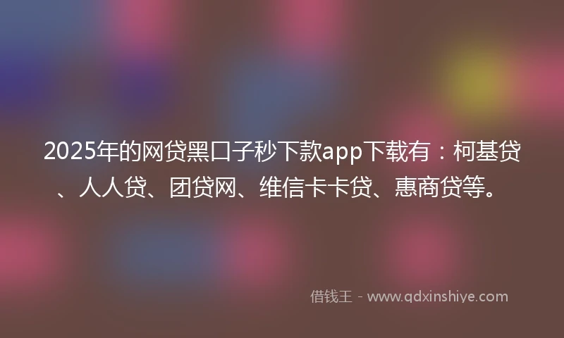 2025年的网贷黑口子秒下款app下载有：柯基贷、人人贷、团贷网、维信卡卡贷、惠商贷等。