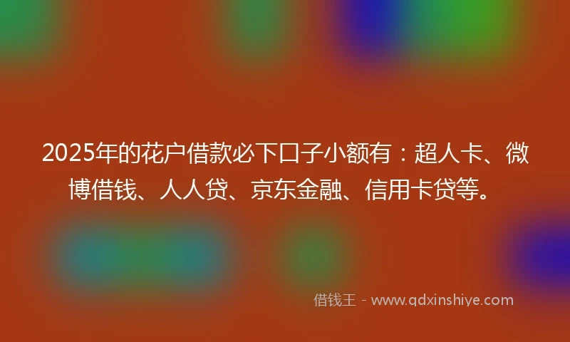 2025年的花户借款必下口子小额有：超人卡、微博借钱、人人贷、京东金融、信用卡贷等。