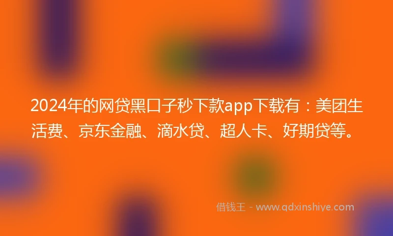 2024年的网贷黑口子秒下款app下载有：美团生活费、京东金融、滴水贷、超人卡、好期贷等。