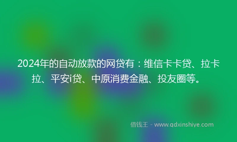 2024年的自动放款的网贷有：维信卡卡贷、拉卡拉、平安i贷、中原消费金融、投友圈等。
