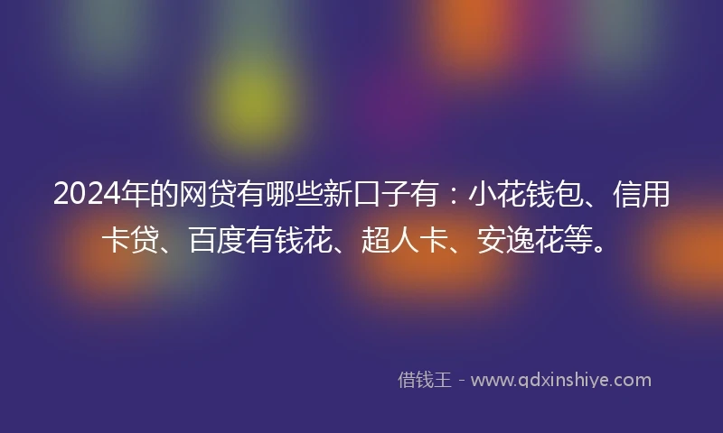 2024年的网贷有哪些新口子有：小花钱包、信用卡贷、百度有钱花、超人卡、安逸花等。