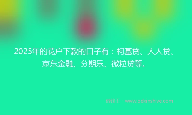 2025年的花户下款的口子有：柯基贷、人人贷、京东金融、分期乐、微粒贷等。