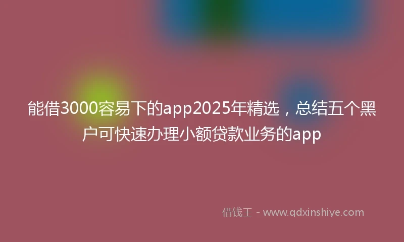 能借3000容易下的app2025年精选，总结五个黑户可快速办理小额贷款业务的app