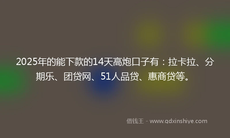 2025年的能下款的14天高炮口子有：拉卡拉、分期乐、团贷网、51人品贷、惠商贷等。