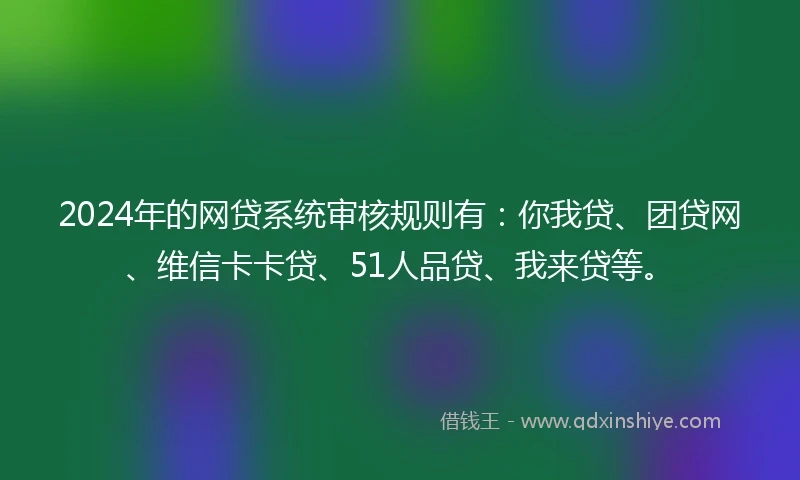 2024年的网贷系统审核规则有：你我贷、团贷网、维信卡卡贷、51人品贷、我来贷等。