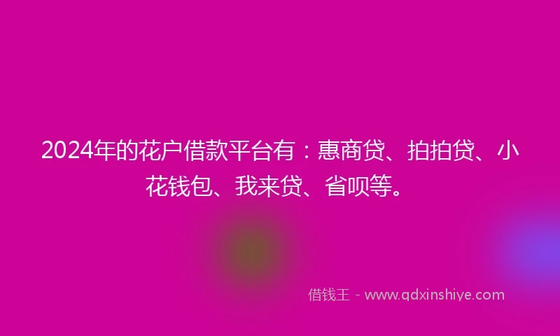 2024年的花户借款平台有：惠商贷、拍拍贷、小花钱包、我来贷、省呗等。