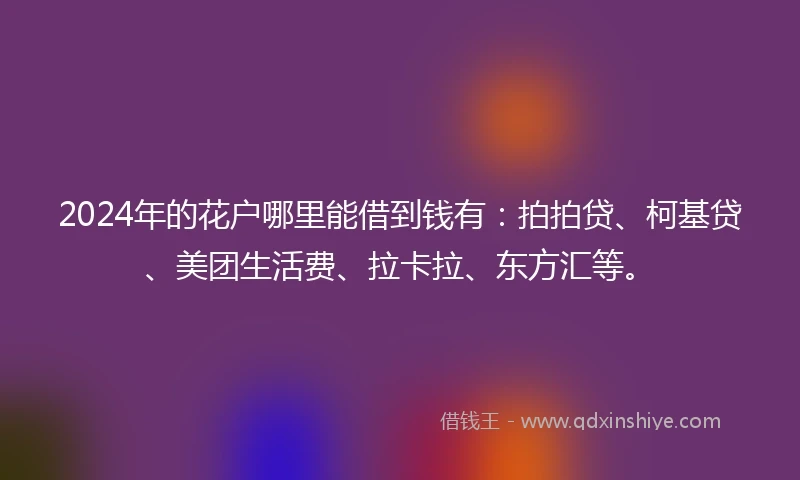 2024年的花户哪里能借到钱有：拍拍贷、柯基贷、美团生活费、拉卡拉、东方汇等。
