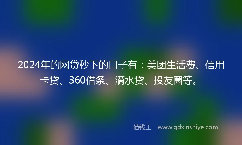 2024年的网贷秒下的口子有：美团生活费、信用卡贷、360借条、滴水贷、投友圈等。