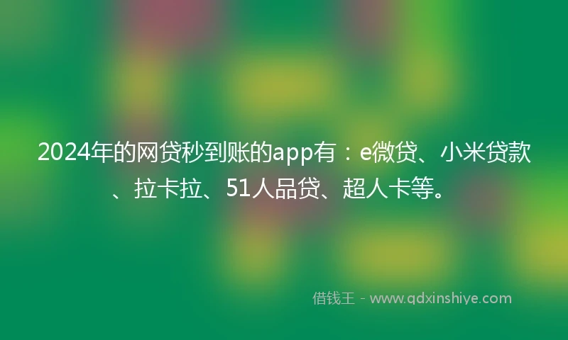 2024年的网贷秒到账的app有：e微贷、小米贷款、拉卡拉、51人品贷、超人卡等。