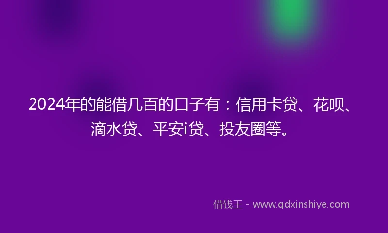 2024年的能借几百的口子有：信用卡贷、花呗、滴水贷、平安i贷、投友圈等。